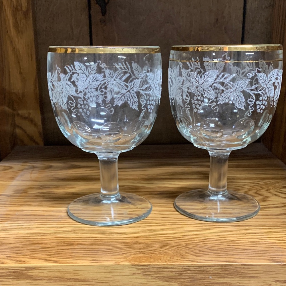 Gold Rimmed Etched Glass Goblets